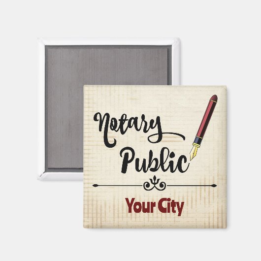 Notaris Public Burgundy Ink Pen Gepersonaliseerd C Magneet (Voorkant / Achterkant)