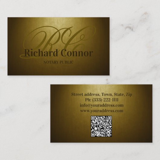 Notaris Public Gold Custom Monogram Visitekaartje (Voorkant / Achterkant)