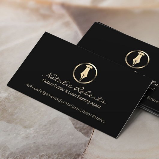 Notaris Public Gold Pen Logo Loan Signing Agent Visitekaartje