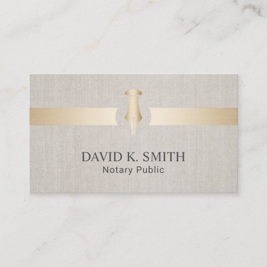 Notaris Public Golden Pen Elegant Linen Visitekaartje (Voorkant)
