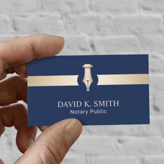 Notaris Public Golden Pen Elegant Navy Blue Visitekaartje