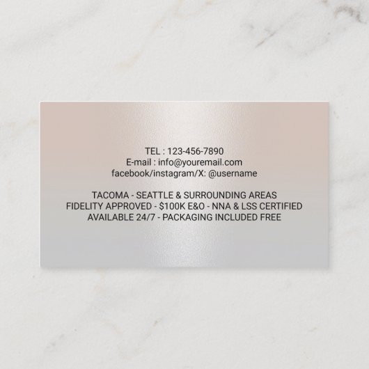 Notaris Public & Lening Signing Agent Moderne foto Visitekaartje (Achterkant)