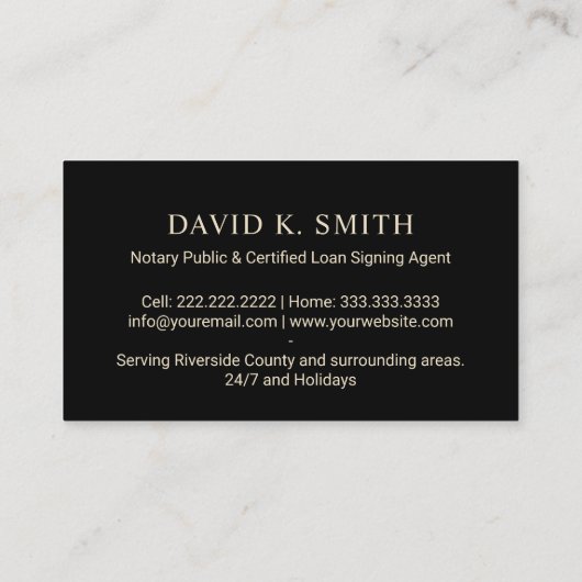 Notaris Public Loan Signing Agent Black & Gold Visitekaartje (Achterkant)
