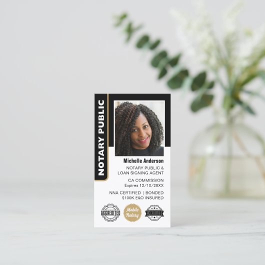 Notaris Public Loan Signing Agent Foto ID Gold Visitekaartje (Staand voorkant)