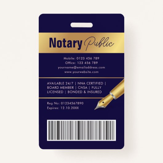 Notaris Public Loan Signing Agent Medewerker Foto- Badge (Achterkant)