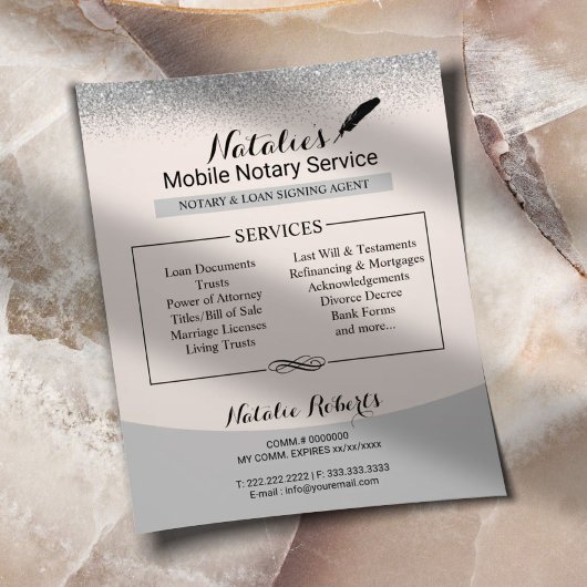 Notaris Public Loan Signing Agent Silver Glitter Flyer