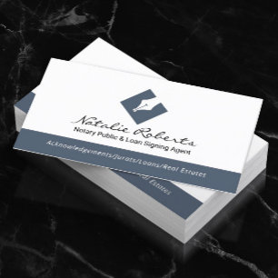 Notaris Public Pen Logo Loan Signing Agent Blue Visitekaartje