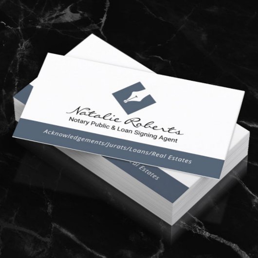 Notaris Public Pen Logo Loan Signing Agent Blue Visitekaartje
