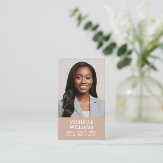 Notaris Public Signing Agent Foto QR-code Beige Visitekaartje (Staand voorkant)