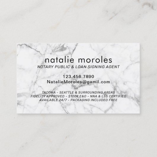 Notaris Public Signing Agent Gold Quill Pen Marble Visitekaartje (Achterkant)