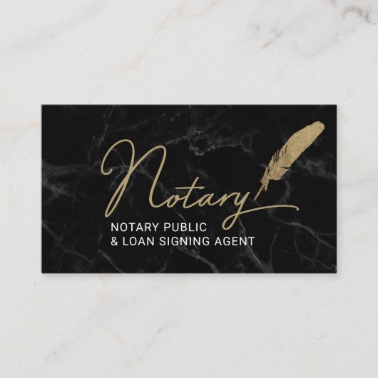 Notaris Public Signing Agent Gold Quill Pen Marble Visitekaartje (Voorkant)