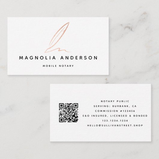 Notaris Public Signing Agent Roos Gold Foil QR-cod Visitekaartje (Voorkant / Achterkant)