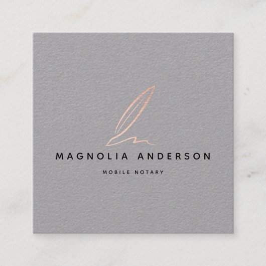 Notaris Public Signing Agent Roos Gold Foil Quill Vierkante Visitekaartje (Voorkant)