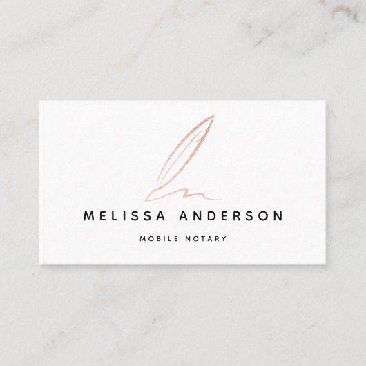 Notaris Public Signing Agent Roos Gold Foil Quill Visitekaartje (Voorkant)