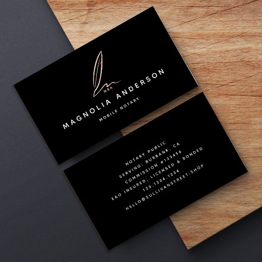 Notaris Public Signing Agent Roos Gold Foil Quill Visitekaartje