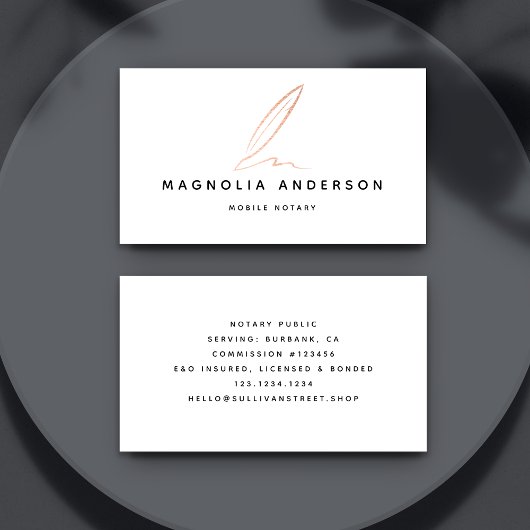 Notaris Public Signing Agent Roos Gold Foil Quill Visitekaartje
