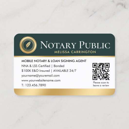 Notaris Publiek Dank u Foto QR Code Groen Goud Visitekaartje (Achterkant)