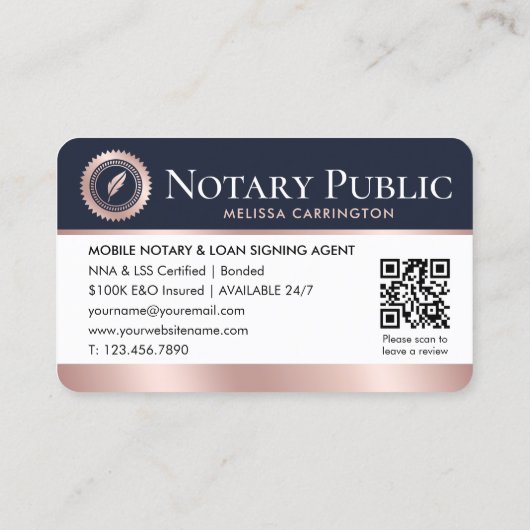 Notaris Publiek Dank u Foto Roos Gold Navy Blue Visitekaartje (Achterkant)