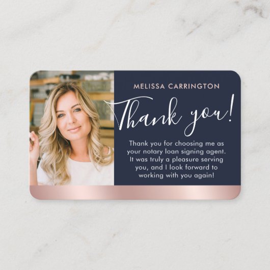 Notaris Publiek Dank u Foto Roos Gold Navy Blue Visitekaartje (Voorkant)