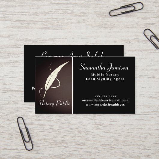 Notaris Publiek Elegant Classic Quill Professional Visitekaartje (Voorkant / Achterkant in situ)