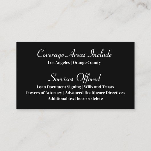 Notaris Publiek Elegant Classic Quill Professional Visitekaartje (Achterkant)