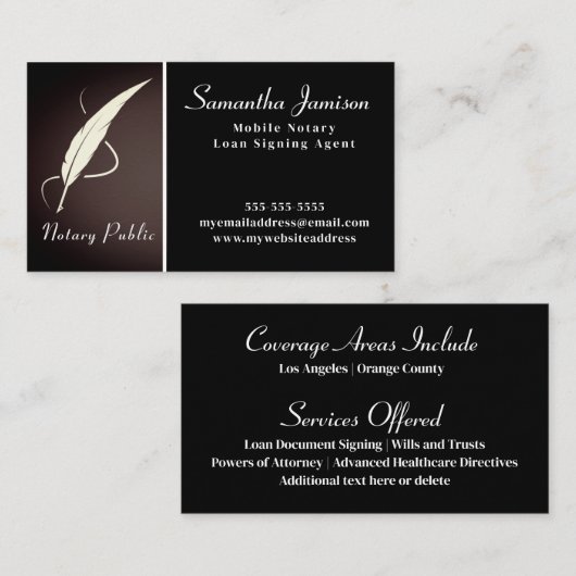 Notaris Publiek Elegant Classic Quill Professional Visitekaartje (Voorkant / Achterkant)