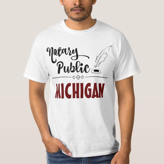 Notaris Publiek Elegant Feather Quill Michigan T-shirt (Voorkant)