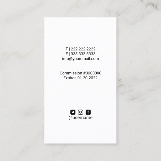 Notaris publieke lening ondertekenaar Floral Quill Visitekaartje (Achterkant)