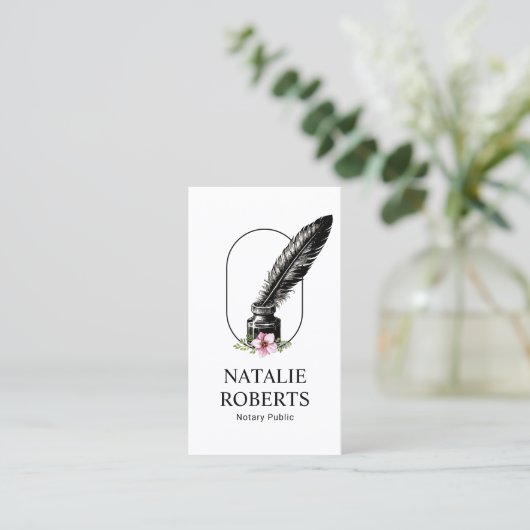 Notaris publieke lening ondertekenaar Floral Quill Visitekaartje (Staand voorkant)