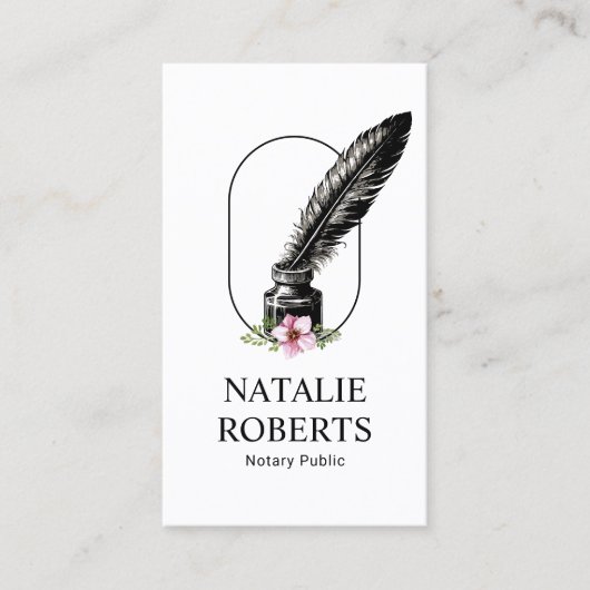 Notaris publieke lening ondertekenaar Floral Quill Visitekaartje (Voorkant)