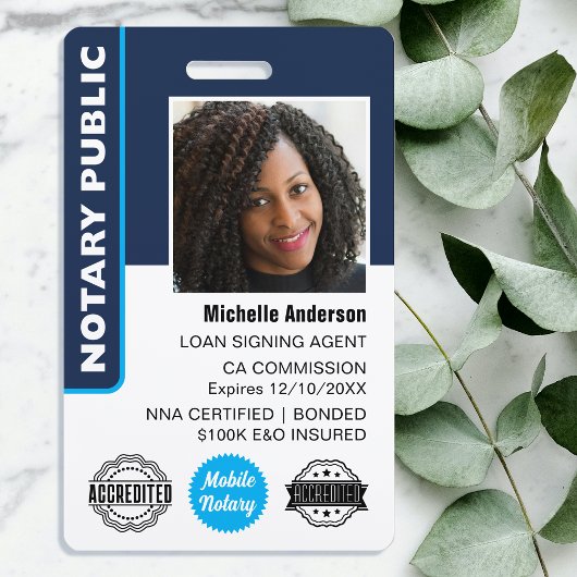 Notaris publieke lening ondertekenaar foto ID mari Badge