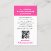 Notaris publieke lening ondertekenaar foto ID roze Visitekaartje (Achterkant)