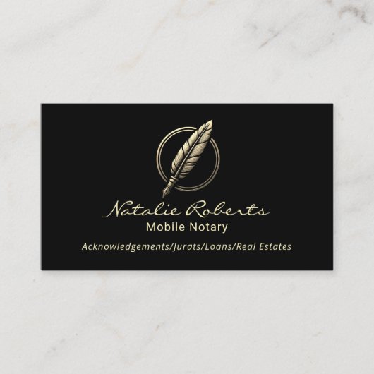 Notaris publieke lening ondertekenaar Gold Quill L Visitekaartje (Voorkant)