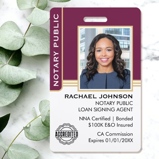 Notaris publieke lening ondertekenaar ID Plum Gold Badge