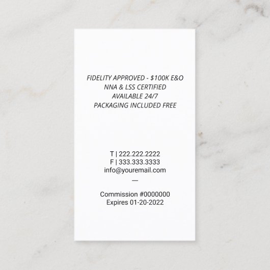 Notaris publieke lening ondertekenaar Quill Logo P Visitekaartje (Achterkant)