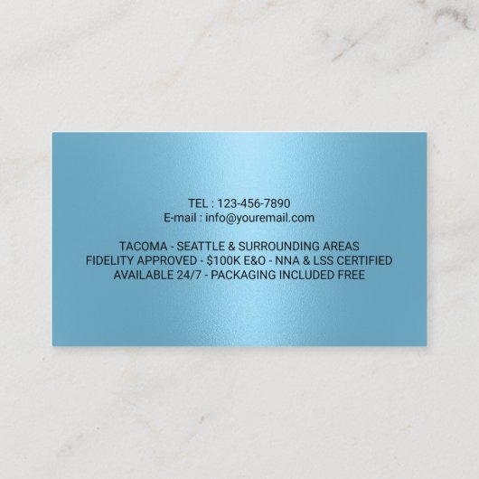 Notaris publieke lening ondertekening agent licht  visitekaartje (Achterkant)