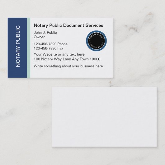 Notaris publieke Visitekaartjes (Voorkant / Achterkant)