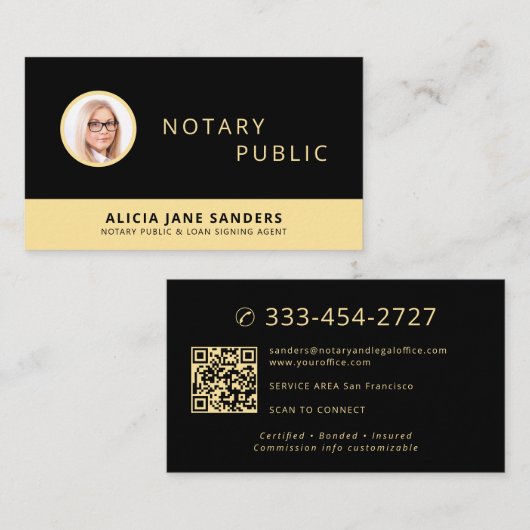 Notaris QR-code foto professioneel zwart goud Visitekaartje (Voorkant / Achterkant)