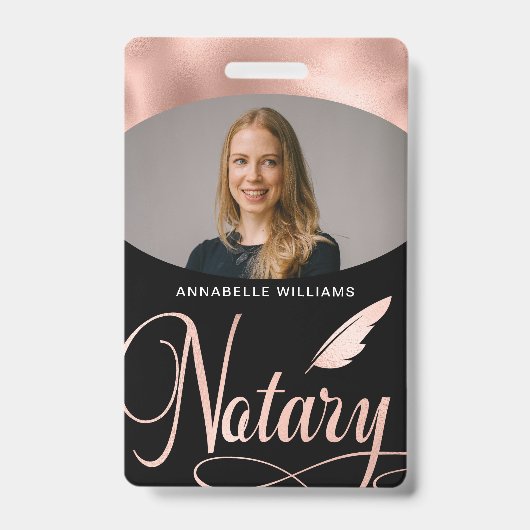 Notaris Rose Goud Typografie Foto Badge (Voorzijde)