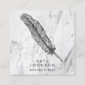 Notaris Signing Agent Feather Quill Modern Marmer Vierkante Visitekaartje (Voorkant)