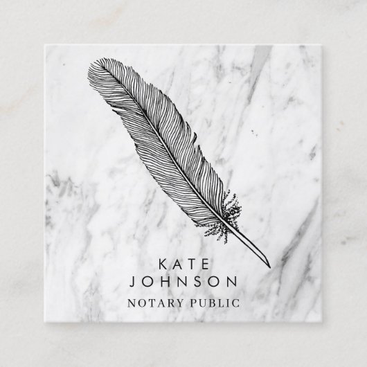 Notaris Signing Agent Feather Quill Modern Marmer Vierkante Visitekaartje (Voorkant)
