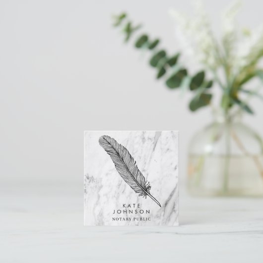 Notaris Signing Agent Feather Quill Modern Marmer Vierkante Visitekaartje (Staand voorkant)