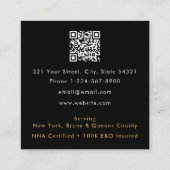 Notaris Signing Agent Feather Quill Pen Zwart Goud Vierkante Visitekaartje (Achterkant)