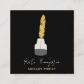 Notaris Signing Agent Feather Quill Pen Zwart Goud Vierkante Visitekaartje (Voorkant)