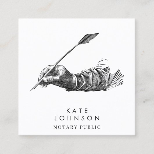 Notaris Signing Agent Feather Quill QR-code Vierkante Visitekaartje (Voorkant)