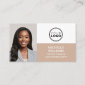 Notaris Signing Agent Foto Logo QR Code Beige Visitekaartje (Voorkant)