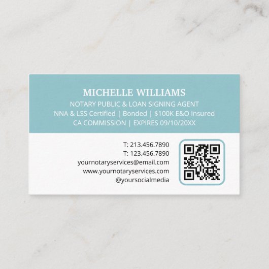 Notaris Signing Agent Foto Logo QR Code Turquoise Visitekaartje (Achterkant)