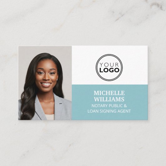 Notaris Signing Agent Foto Logo QR Code Turquoise Visitekaartje (Voorkant)