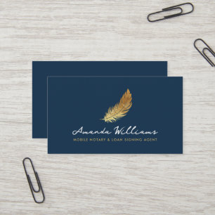Notaris Signing Agent Gold Quill Pen Donkerblauw Visitekaartje