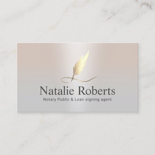 Notaris Signing Agent Gouden Quill Elegant Zilver Visitekaartje (Voorkant)